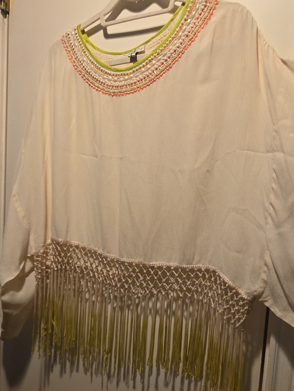 Blank London,Women's Cream Fringe Embellished Top